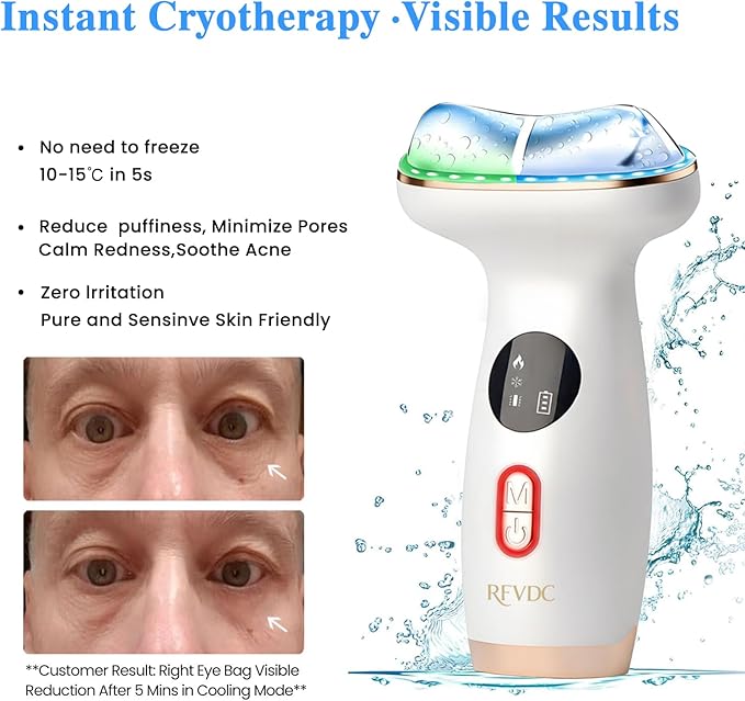 Cold Heat Facial Massager for Face Neck Tightening Lifting Depuffing,7-in-1 Red Light Therapy Sculptor Tool& Depuffer Wand,Cooling LED Electric gua sha Lift Device,Reduce Forehead Frown Smile Lines