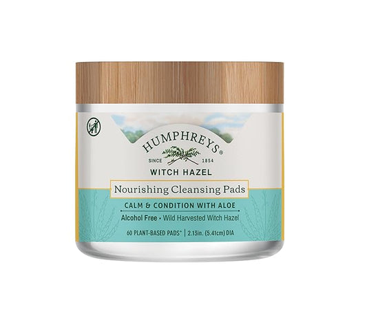 Humphreys Witch Hazel Nourishing Cleansing Pads | Wild Harvested Witch Hazel & Aloe | Hydrating, Natural Alcohol-Free Formula | 60 Rounds