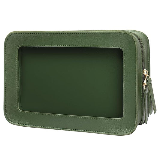 LETGO Clear Makeup Bags, TSA Approved Toiletry Bag with Zipper, Clear Makeup Organizer Fit Carry-on Travel Essentials,Clear Cosmetic Bags for Women Men (C-Green)