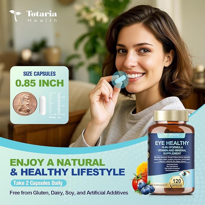 AREDS 2 Eye Vitamins and Mineral Bilberry Extract Omega-3, Eye Vitamin for Seniors Macular Health and Dry Eye, Eye Vitamins Lutein and Zeaxanthin Support Eye Strain & Hydration (120 Capsules)