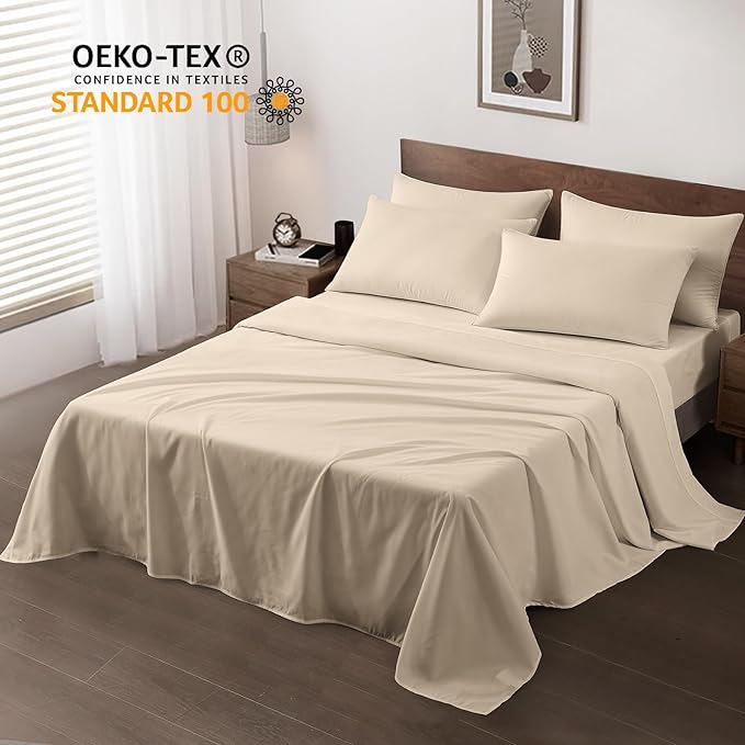 Maple&Stone King Flat Sheet 6 Pack,Premium Soft & Breathable,Brushed Microfiber Fabric,Anti-Shrinkage & Non-Fading,Bulk Flat Sheets Only King Size(Beige)