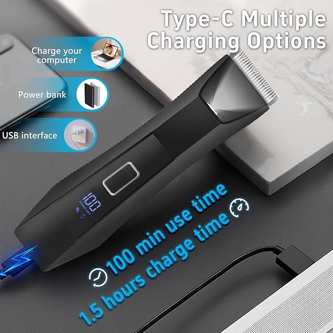 Body Trimmer for Men, Groin & Body Hair Trimmer, Ball Foil Shaver, Nose Hair Clippers, 3 in 1 Men's Waterproof Wet/Dry Groomer with Travel Case &Travel Lock, LED Display, Black