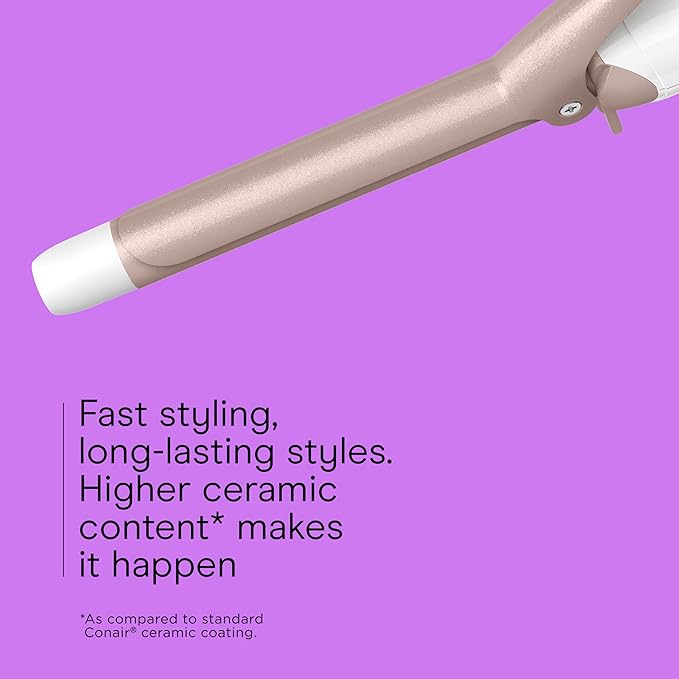 Conair Double Ceramic ¾-Inch Curling Iron with Claw Clip, ¾-Inch Barrel Creates Tight Curls, Hair Curler for Use on Short, Medium, & Long Hair, White/Rose Gold