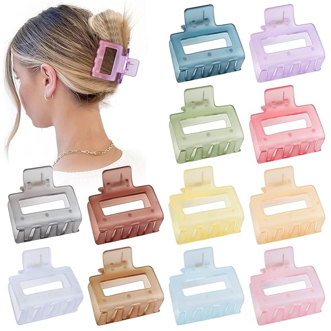2 Inch Medium Hair Claw Clips 12 Pcs Square Hair Clips for Thin Hair Matte Nonslip Acrylic Banana Jaw Clips Bulk Hair Accessories for women and Girls- Ice Cream