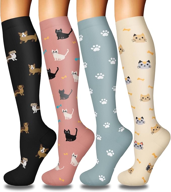 Iseasoo 4 Pairs Compression Socks for Women Circulation-Best Support for Nurses,Running,Athletic,Travel