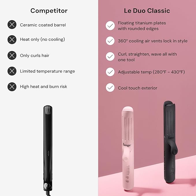L'ANGE HAIR Le Duo Standard 360° Airflow Styler | 2-in-1 Curling Wand & Titanium Flat Iron Hair Straightener | Professional Hair Curler with Cooling Air Vents | Dual Voltage & Adjustable Temp (Blush)