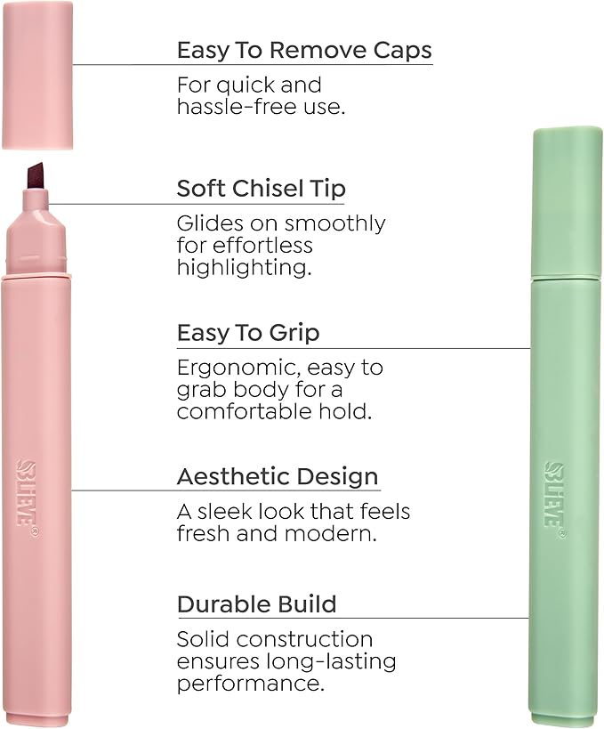BLIEVE - Aesthetic Highlighters and Gel Pens With Soft Ink and Chisel Tip, Bible Highlighters and Pens No Bleed, Dry Fast Easy to Hold, for Bible Journaling Planner Supplies (EARTHY)