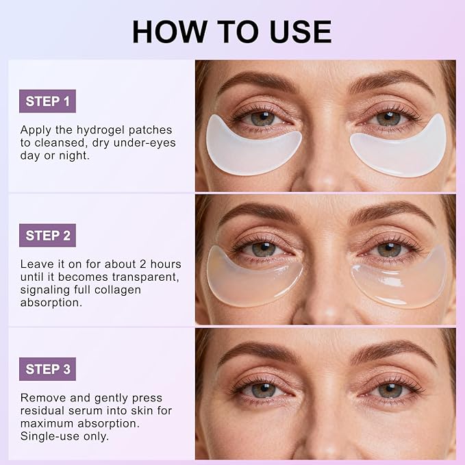 Under Eye Patches -Collagen Firming and Lifting Eye Masks for Puffiness, Dark Circles, Improving Fine Lines and Wrinkles, with Hyaluronic Acid for Hydration and Firming Eye Care Patches, 8 Pair Pack