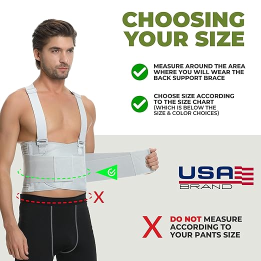 NeoTech Care Back Brace with Suspenders for Work - Industrial Lifting Safety, Elastic Compression, Hook & Loop Closure (Gray, Size XL)