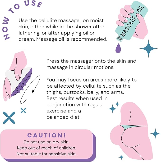 Scala Silicone Cellulite Massager, Bath Shower Scrubber Accessories, Bathroom Toys, Cellulite Remover, Body Massager Tool, Exfoliator, Fat Roller Use with Creams and Oils, Purple