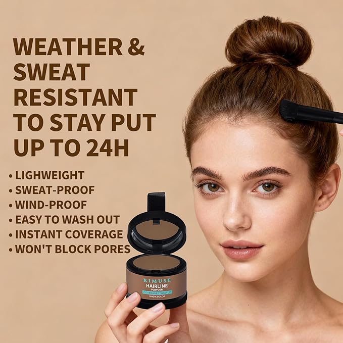 KIMUSE Hairline Powder, Root Touch Up Hair Color, Instantly Conceals Hair Loss, Bald Spot Thin Hair Powder with Dual-ended Hairline Brush for Women and Men, Transfer-proof & Sweat-proof