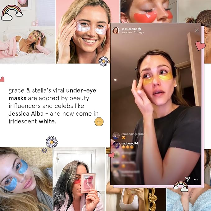 grace & stella Peptide Under Eye Patches with Niacinamide & Rice Extract - Firming Eye Masks for Dark Circles and Puffiness - Valentines Day Gift Bags - Vegan, Cruelty-Free (White, 6 Pairs)