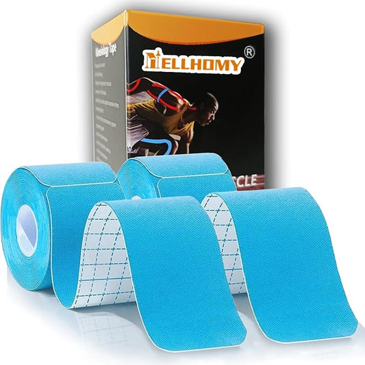 Waterproof Kinesiology Tape<2Rolls>Elastic Athletic Sports Tape for Joints Support & Muscle Pain Relief <16.4ft*2 Precut >Cotton K Tape for Knee Shoulder Elbow Ankle Neck Muscle(Blue)