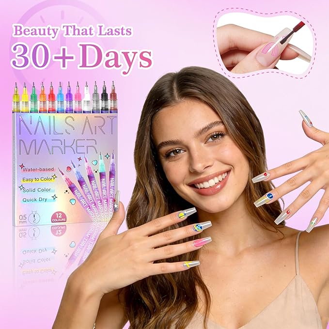 12 Colors Nail Art Pens & Nail Art Markers Set, Nail Polish Pens for Nail Painting, Art Design and Decorations, for Both Children and Adults