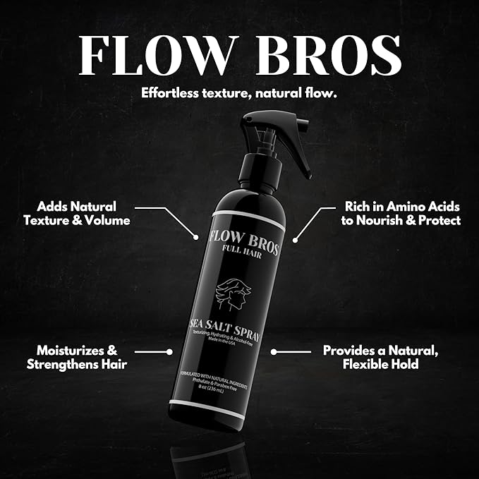 Flow Bros Sea Salt Spray for Hair – Texturizing & Volumizing Sea Salt Spray with Natural Ingredients, Vitamin B5 & Amaranth Seed Extract – Light Natural Finish, Alcohol, Paraben, Phthalate Free – 8oz