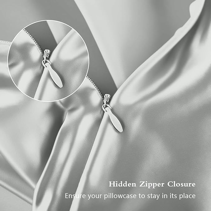 Mulberry Silk Pillow Cases King Size, Silk Pillowcase for Hair and Skin, Both Sides Natural Silk Satin Pillowcase for Sleeping Women with Zipper, Gifts for Women Men, Silver Grey