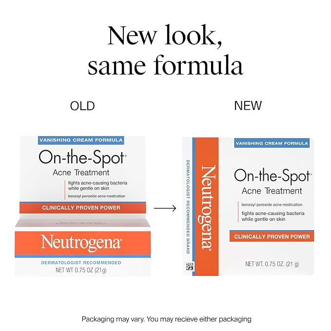 Neutrogena On-The-Spot Acne Spot Treatment Cream with 2.5% Benzoyl Peroxide, Gentle Face Blemish Medicine for Acne-Prone Skin, Vanishing Formula, Clinically Proven Day-1 Results, 0.75-Ounce Tube