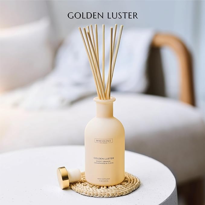 Benevolence LA Reed Diffuser - Orange, Cedarwood & Clove | Home Fragrance Diffuser for Home & Bathroom | Long-Lasting Scent Sticks - Malibu Sands Collection