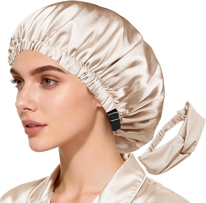 2Pcs Satin Bonnet Silky Bonnets Hair Bonnet For Sleeping Double Layer Curly Hair Sleep Cap Womens Silk Night Hats