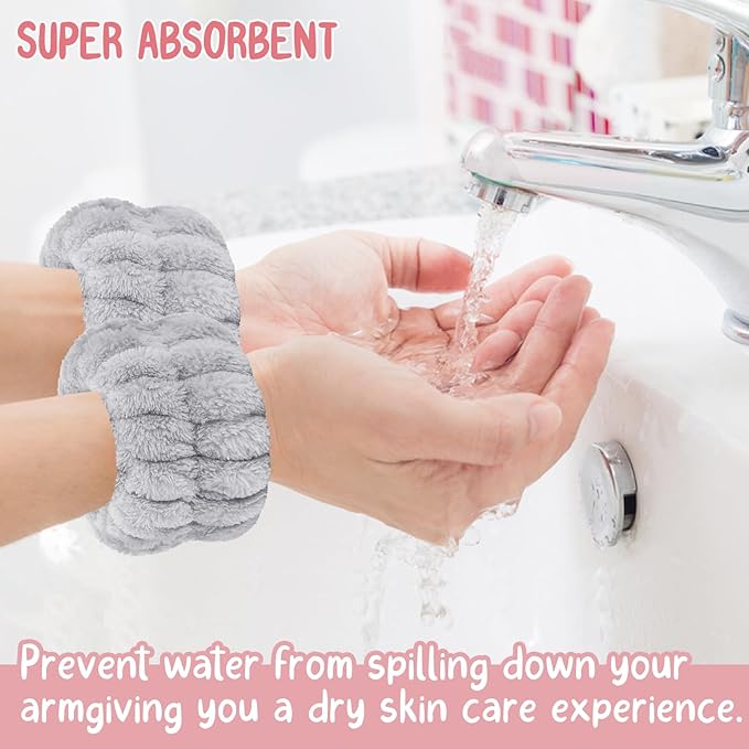 Face Wash Set - Microfiber Headband, Wristbands with Holder for Comfortable Facial Cleansing