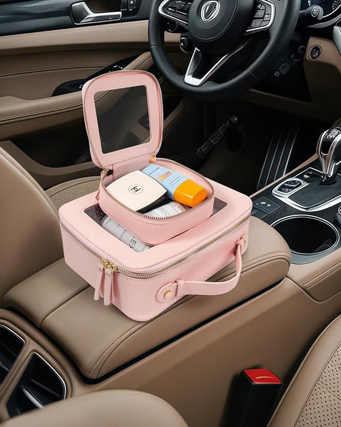 LETGO Clear Makeup Bags Set - TSA Approved Toiletry Bag with Handle Large Opening, Clear Toiletry Bags Case Pouch for Traveling Travel Car Orangizer Storage Essentials (Mini+Large Pink)