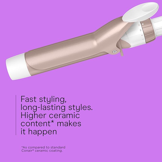 Conair Double Ceramic 1 ¼-Inch Curling Iron, 1 ¼-Inch Barrel Creates Loose Curls, Hair Curler for Use on Medium & Long Hair, White/Rose Gold