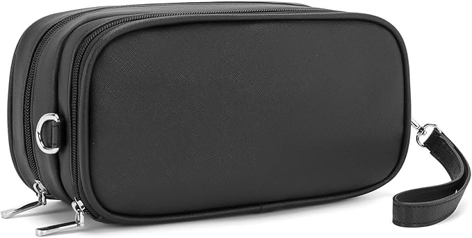 Makeup Bag for Women, Wide-open Makeup Organizer with Makeup Brush Holder, Waterproof Cosmetic Bag with Compartment, Portable Travel-Size Toiletry Bag for Traveling, Large Make Up Bag (Black)