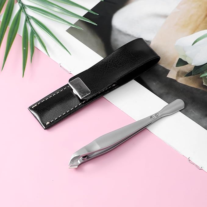 Tweezers-Style 2-in-1 Cuticle Trimmer & Pusher, Mini Nail Cuticle Trimmer Kit Professional Stainless Steel Nail Cutter and Trimmers for Women with Leather Case Portable Manicure Tool