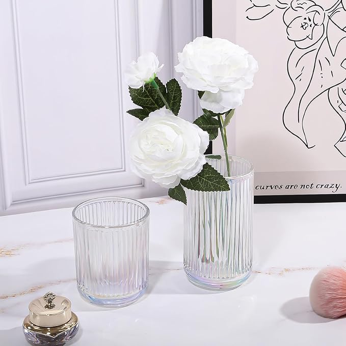 DASITON Makeup Brush Holder Organizer, Crystal Glass Makeup Brushes Storage Holder, Vintage Make Up Brush Cup for Vanity, Pen Pencil Holder for Desk, Toothbrush Holders for Bathroom (Colorful S)