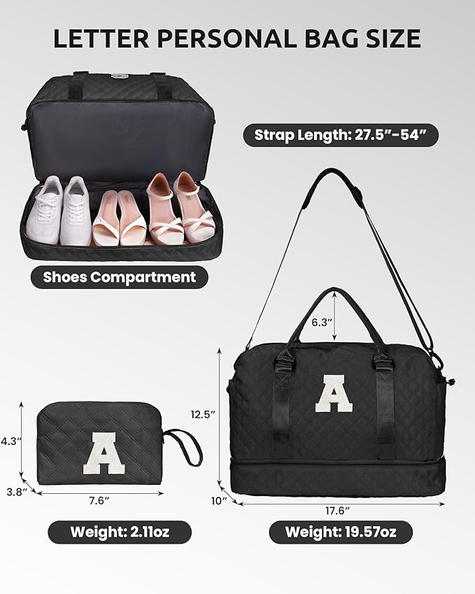 Teens' Birthday Gifts - Initial Duffle Bag with Separated Shoe Compartment, Weekender, Overnight & Travel Bag - Letter M