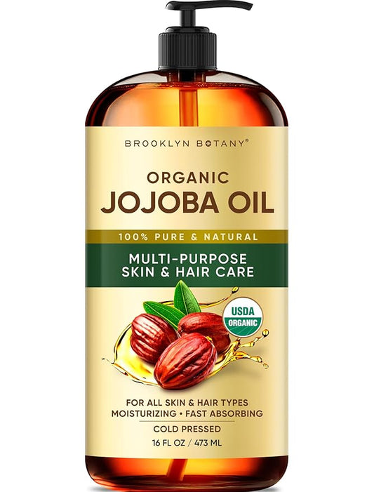 Brooklyn Botany Cold-Pressed Organic Jojoba Oil | for Skin, Hair and Face | 16 Fl Oz | 100% Pure and Natural | Carrier Oil for Essential Oils, Aromatherapy and Massage | Hexane Free