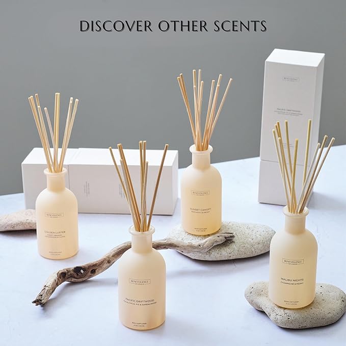Benevolence LA Reed Diffuser - Orange, Cedarwood & Clove | Home Fragrance Diffuser for Home & Bathroom | Long-Lasting Scent Sticks - Malibu Sands Collection