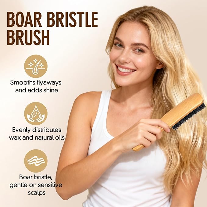 Boar Bristle Slick Back Hair Brush for Smooth Flyaways, Frizz, Sleek Ponytail, Buns and Edge Baby Hair, Teasing | Hair Comb, Edge Brush, Teasing Brush Styling Accessories for Girls, Kids, Women & Men