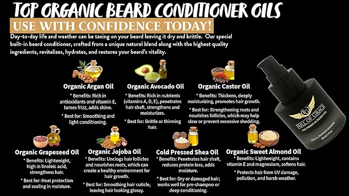 FULL OF GRACE Premium Beard Oil, Organic And Natural, With 22 Ingredients Including Argan, Jojoba, Abyssinian To Condition, Hydrate Beard And Moisturize Facial Skin | Fragrance: Oud | 30ml/1 fl oz