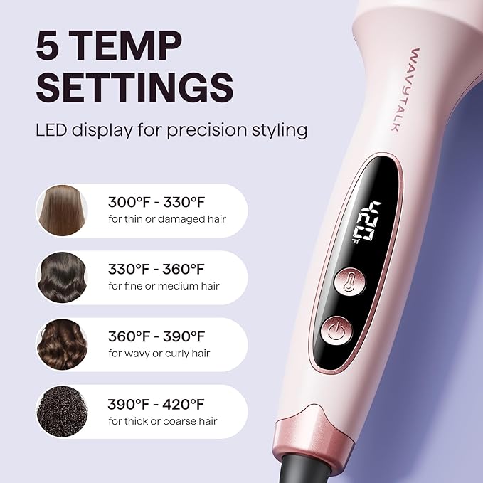 Wavytalk Thermal Brush, Blowout Boost 1.5 inch Heated Round Brush for Blowout Look, Dual Voltage, Pink, Sakura, Tourmaline Ceramic, Negative Ion Technology, 5 Temperature Settings, Less Damage