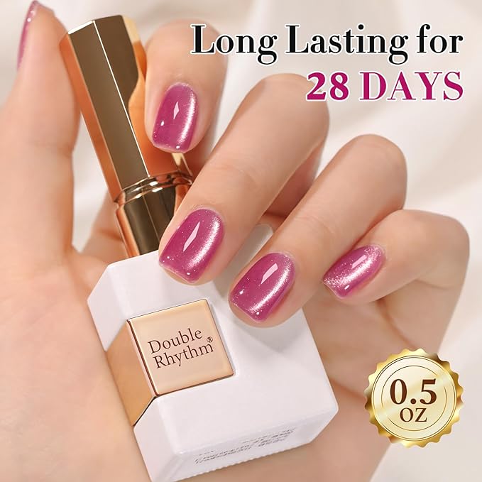 Double Rhythm Cat Eye Gel Polish with Magnet 15ML Holographic Glitter Shimmer Translucent Sheer Color Jelly Glass Magnetic Gel Polish Salon DIY at Home (Purple Pink-MC1043)