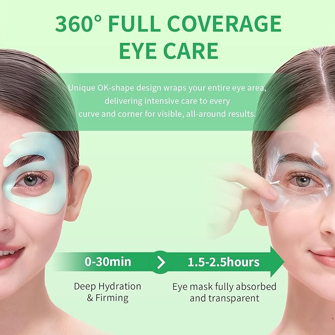 OK Shape Eye Masks, 360° Fit Under Eye Patches with Collagen and Lavender Flower Extract, Firming Eye Masks for Puffy Eyes, Wrinkles, Self Care Gifts for Women - 6 Pairs, Calm Green