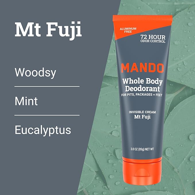 Mando Whole Body Deodorant For Men - Invisible Cream - 72 Hour Odor Control - Aluminum Free, Baking Soda Free, Skin Safe - 3 Ounce Tube (Pack of 2) - Bourbon Leather and Mount Fuji