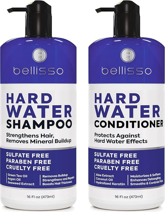 Hard Water Shampoo and Conditioner Set - Sulfate Free Hair Care Products for Women and Men - Moisturizing Treatment with Chelating Properties for a Deep Clean - Remover for Cleansing Mineral Build Up