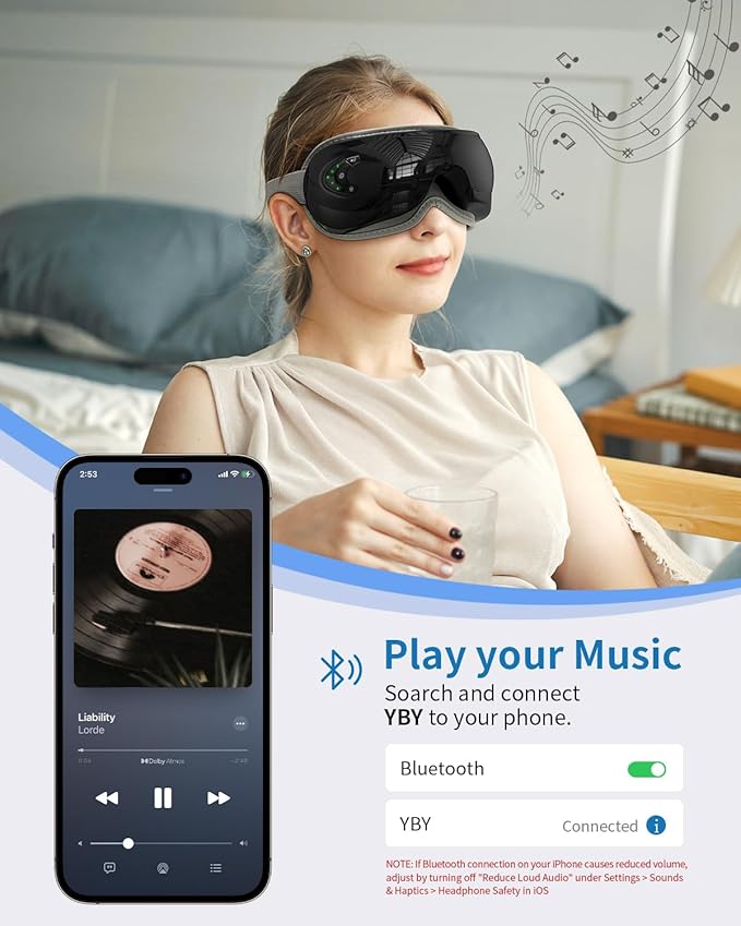 Eye Massager with Heat&Bluetooth Music,Eye Care Device for Migraine,Heated Eye mask for Relaxation,Reduce Strain,Improve Sleep,Ideal Gift for Men/Women,Black