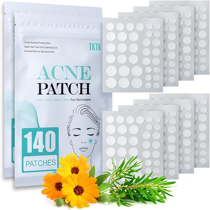 TKTK Pimple Patch Acne Patch, 4 Sizes 280 Patches Acne Absorbing Cover Patch, Hydrocolloid Invisible Acne Patches For Face Zit Patch Acne Dots Tea Tree, Calendula Oil - 2 Pack