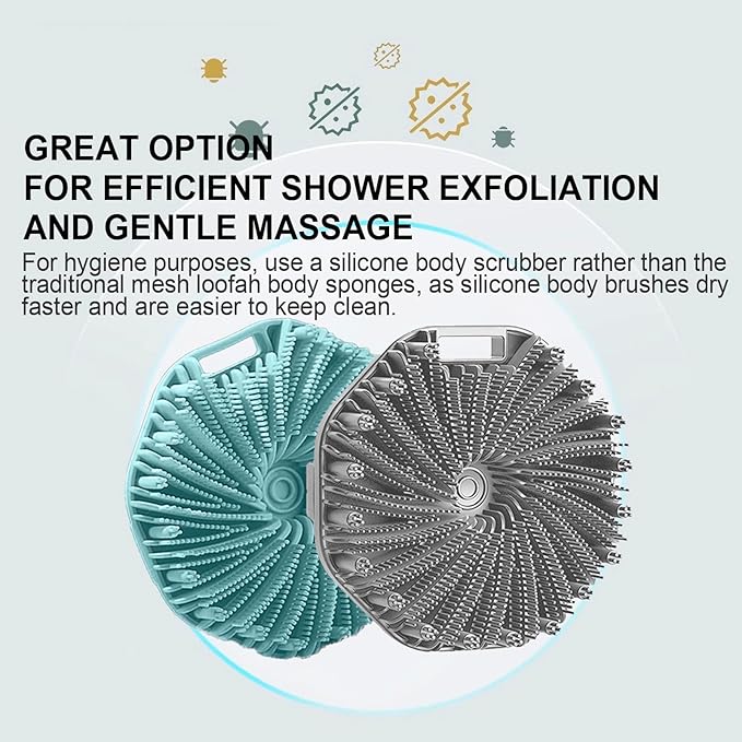 Silicone Body Scrubber Shower Brush Super-Exfoliating Body Brush & Non-Slip Strap, Loofah Alternative Bath Scrubber for Sensitive/All Skin Types, Gentle Massage & Effective Shower Exfoliation