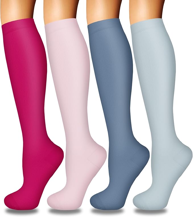 Iseasoo 4 Pairs Compression Socks for Women Circulation-Best Support for Nurses,Running,Athletic,Travel