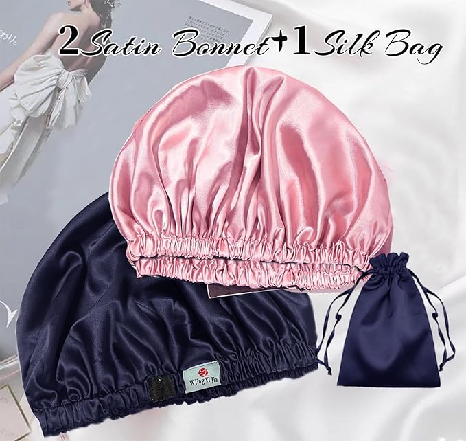 3Pcs Hair Bonnets For Sleeping Satin Bonnet For Women Silk Bonnets Womens Curly Hair Sleep Caps Silky Night Cap