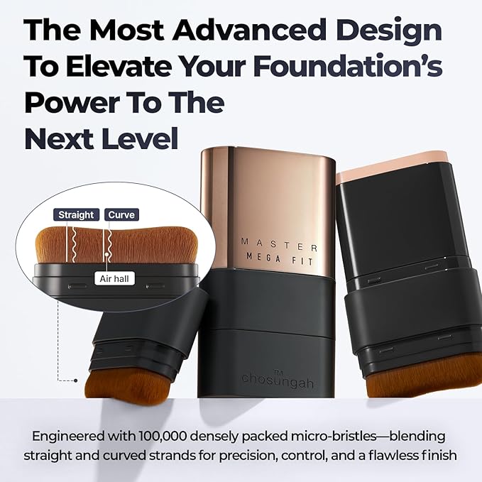 CHOSUNGAH BEAUTY Mega Fit Master Glow Stick Foundation with Brush, 120H Long Lasting Radiant Coverage, All-in-One Stick for Easy Application, K-Beauty, Shade 23, 0.56oz (2.5W Tan Beige)