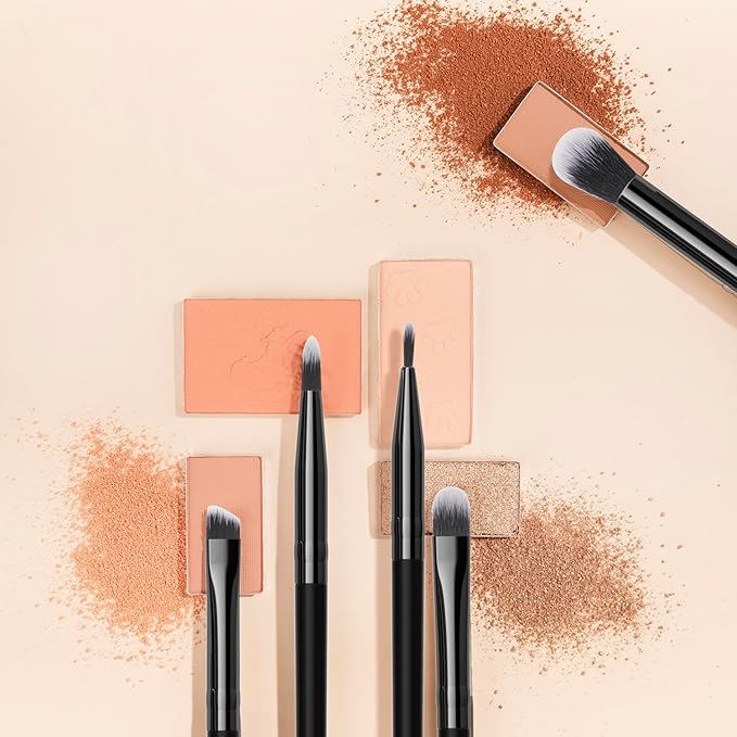 Eye Makeup Brush Set 5pcs, Small Makeup Brush for Eyeshadow, Eyeliner & Eyebrow – Thin Makeup Brush with Blending, Concealer, Detail & Dual-Ended Brow Brushes, Soft Bristles, Travel Makeup Kit (Black)