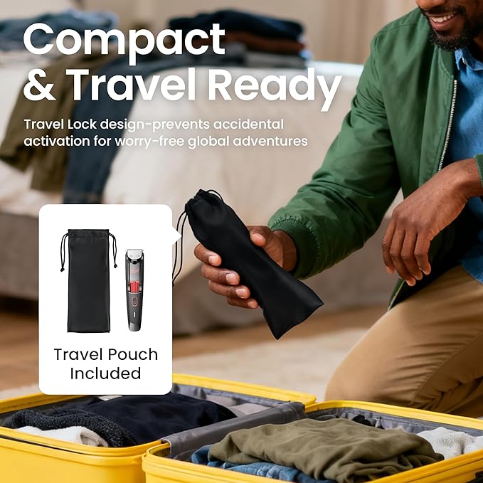 Men's Beard Trimmer with Precision Dial, 20 Adjustable Length Settings for Beard Mustache & Facial Grooming, Cordless Rechargeable, Professional Hair Clipper IPX7 Waterproof Wet/Dry Use, Red