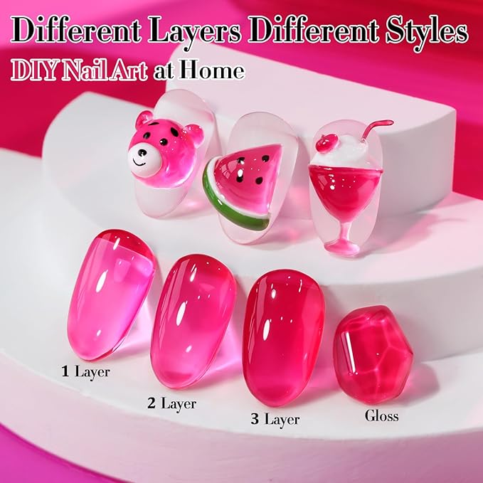 Double Rhythm 0.5 Oz Jelly Gel Polish Same Color Same Bottle Sheer Neutral Natural Light Milky Pastel 15ML Translucent Polish Art DIY at Home (Fuchsia Red-A1611)