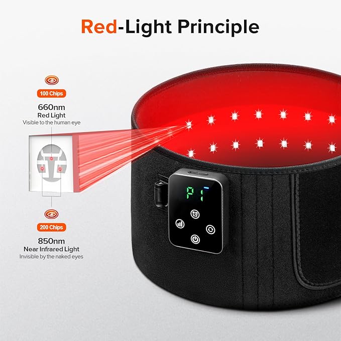 2-in-1 Cordless Red Light Therapy Belt, Wired & Wireless Controller 3000mAh Rechargeable Battery Magnetic LED Screen, 49" * 7" Wearable 660nm & 850nm Red Light Therapy Wrap Belt for Body