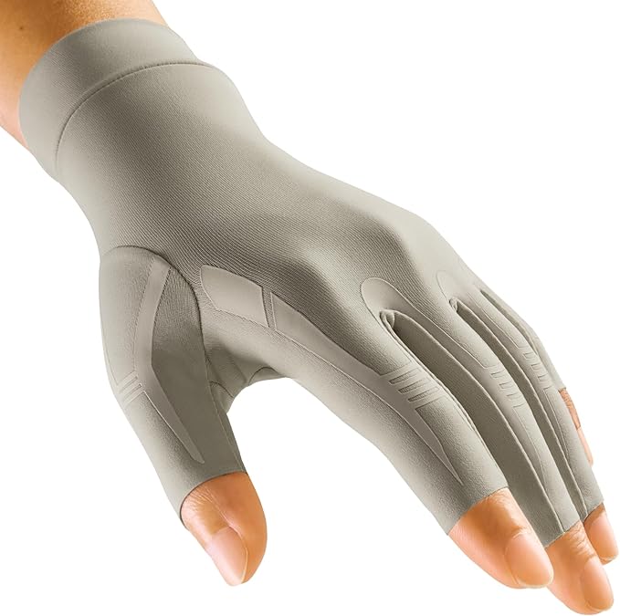 FREETOO All-Around Compression Arthritis Gloves for Women for Pain, Carpal Tunnel Relief Gloves for Men, Hand Compression Gloves for Crocheting, Rheumatoid Arthritis. Taupe XL